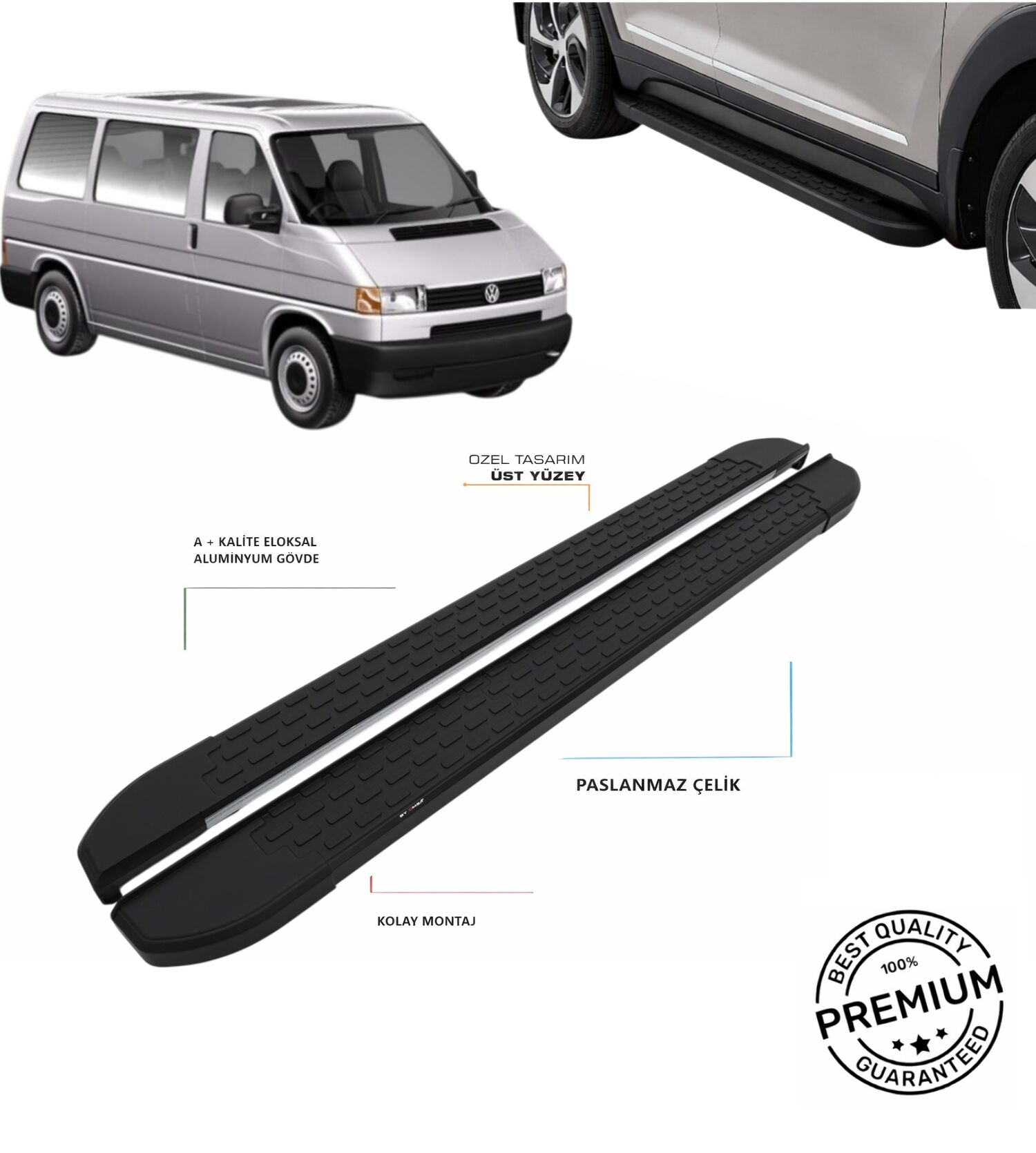 T4 TRANSPORTER UZUN ŞASE 1995 2003 YILLARI ARASI ARACA ÖZEL NEVADA SİYAH YAN BASAMAK