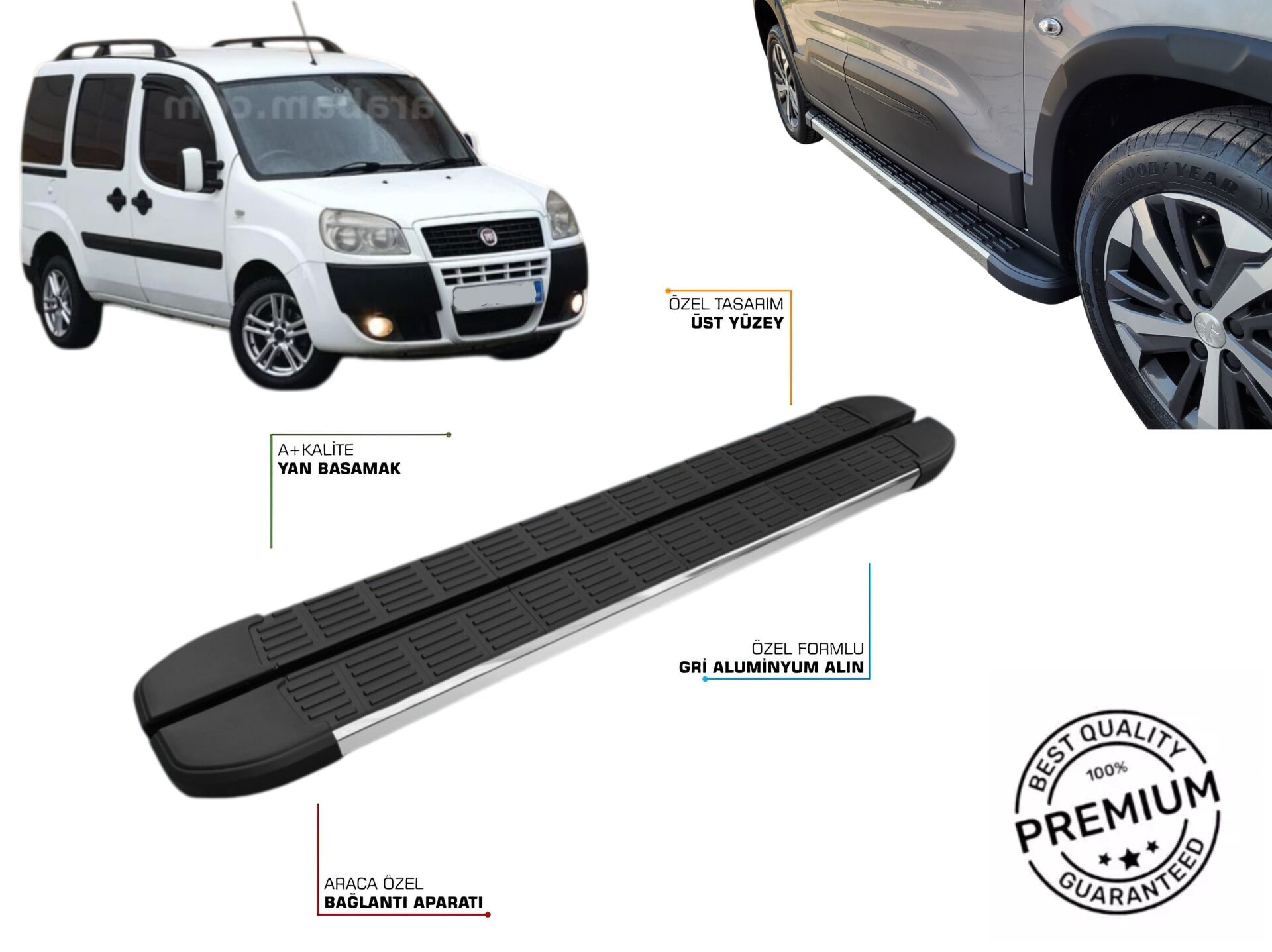 FIAT DOBLO KISA ŞASE ARACA ÖZEL YAN BASAMAK 2010 2011 2012 2013 2014 2015 2016 2017 2018 2019 2020 2021 2022 2023
