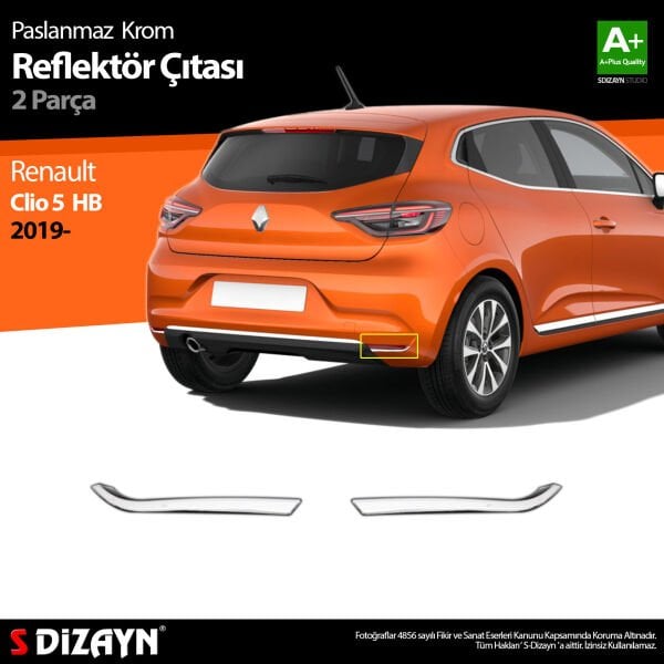 Renault Clio 5 Krom Reflektör Çıtası 2 Prç. 2019 2020 2021 2022 2023 2024 2025
