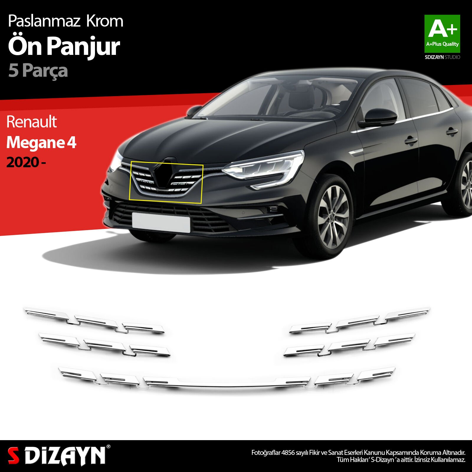 Renault Megane 4 Krom Ön Panjur 5 Prç. 2020 2021 2022 2023 2024 2025