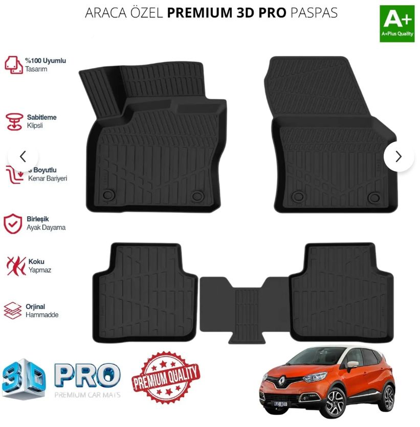 CAPTUR ARACA ÖZEL 3D PASPAS 2013 2014 2015 2016 2017 2018 2019