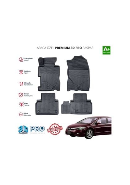 HONDA CİVİC ARACA ÖZEL 3D PASPAS 2006 2007 2008 2009 2010 2011 2012