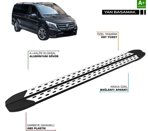 Mercedes Vito W447 UZUN ŞASE TrimLine Gri Yan Basamak 2014 2015 2016 2017 2018 2019 2020 2021 2022 2023 2024 2025 2026