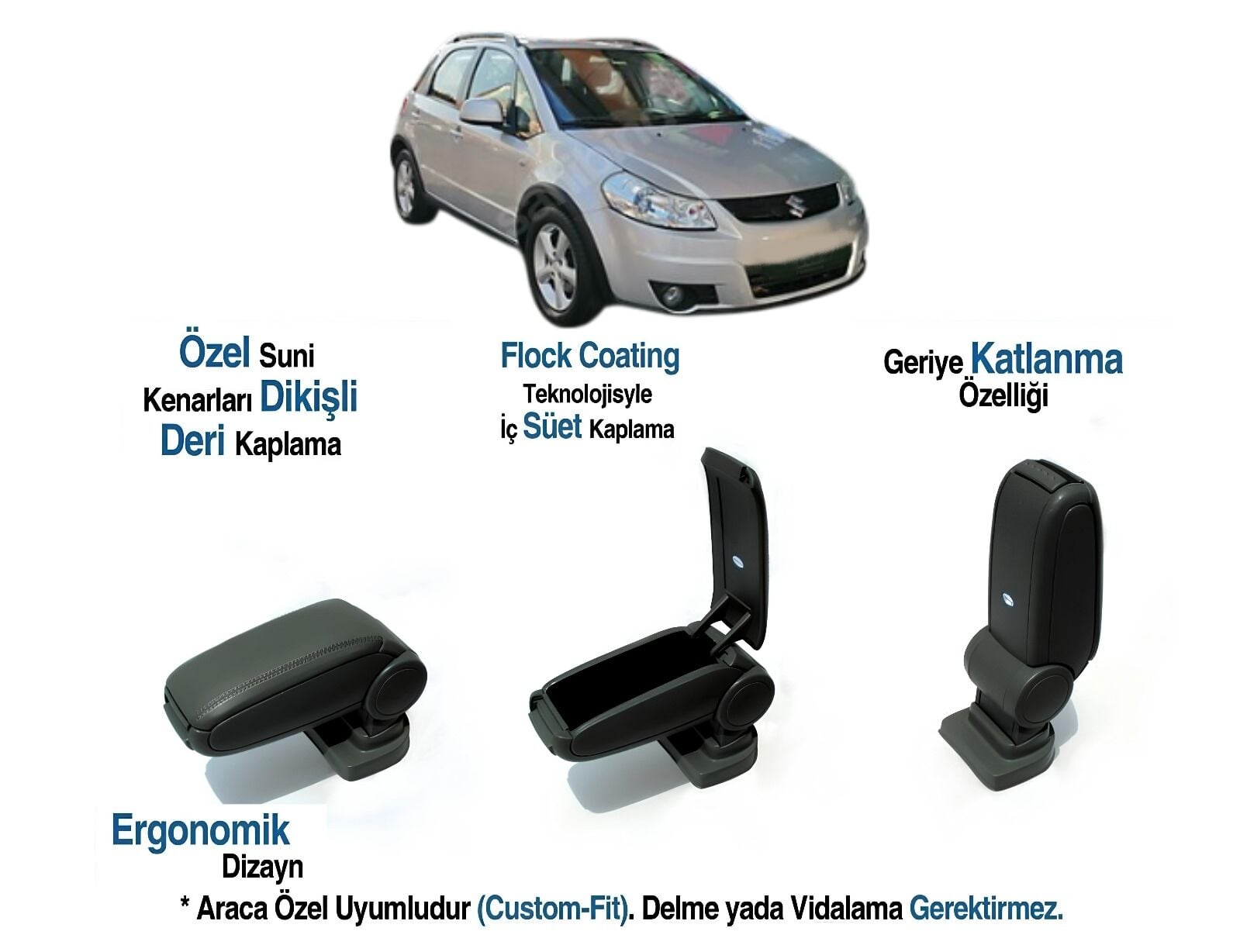 SUZUKİ SX4 ARACA ÖZEL KOL DAYAMA KOLÇAK VİDASIZ 2008 2009 2010 2011 2012 2013