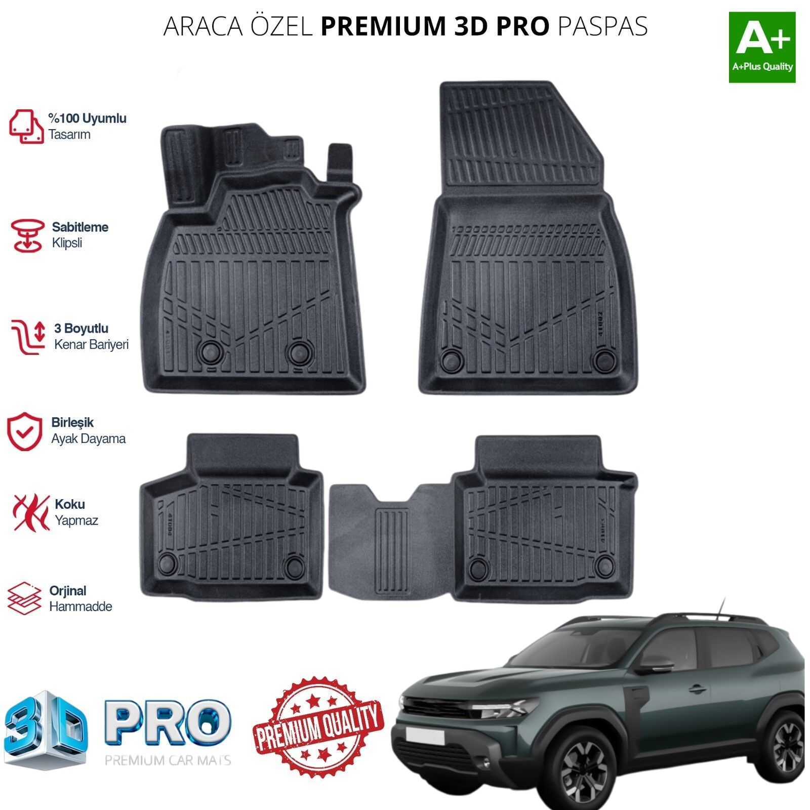 RENAULT DUSTER  4X2 ARACA ÖZEL 3D HAVUZLU PASPAS 2024 2025 2026 2027