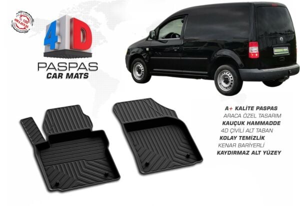 Volkswagen caddy ön 2 parça 4-D Paspas siyah 2004 2005 2006 2007 2008 2009 2010 2011 2012 2013 2014 2015 2016 2017 2018 2019