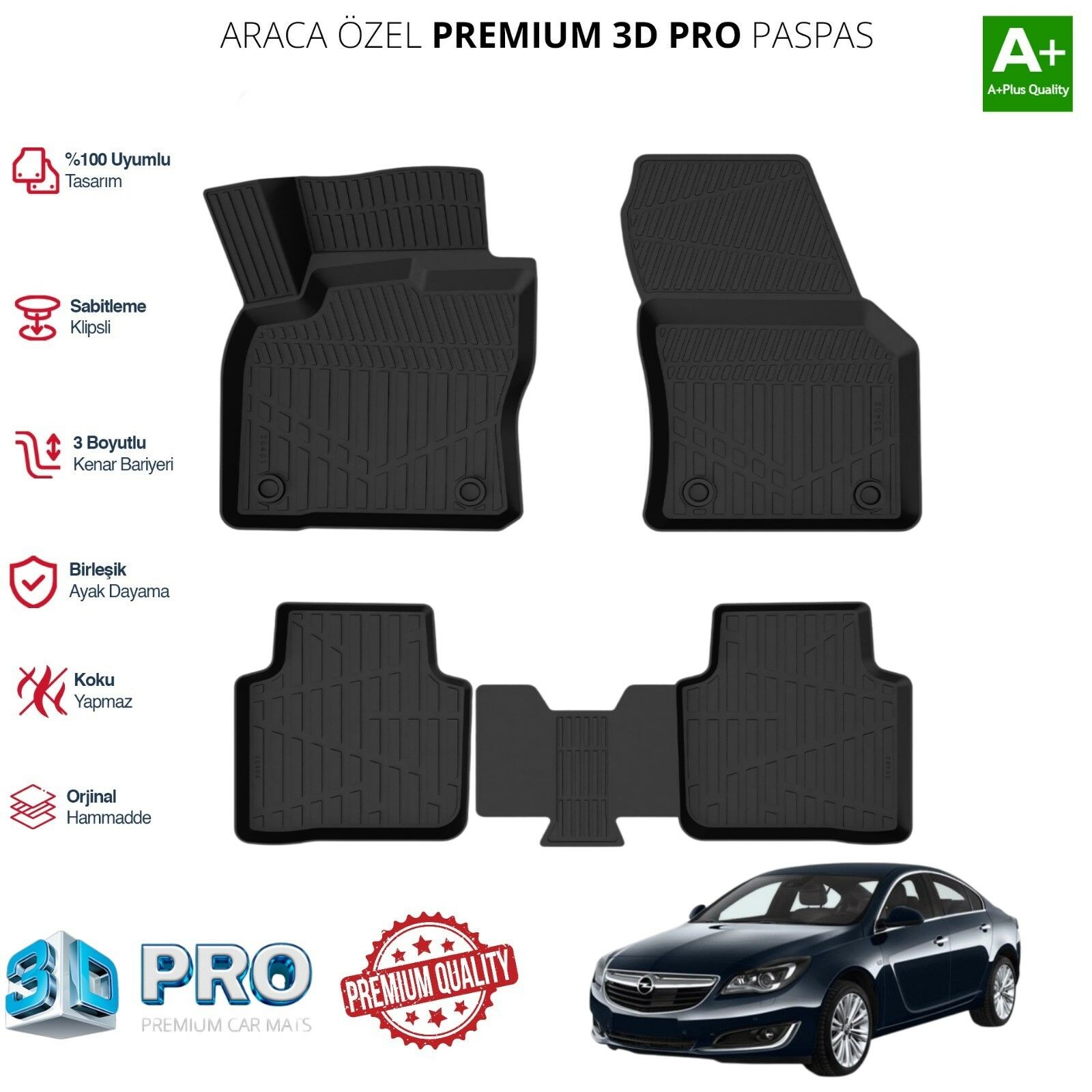 OPEL İNSİGNİA ARACA ÖZEL 3D PASPAS 2012 2013 2014 2015 2016 2017