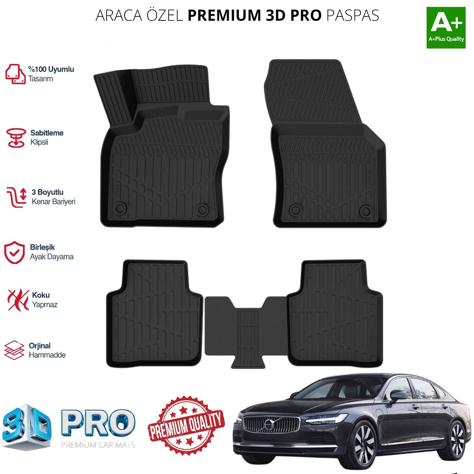 VOLVO S90 PLUG İN ARACA ÖZEL 3D PASPAS 2024 2025 2026 2027