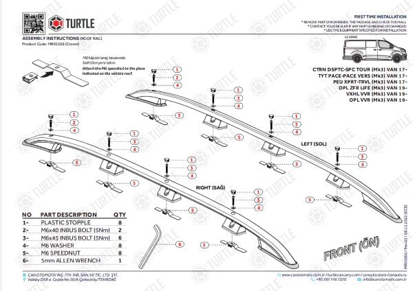 SCUDO COMBİ MİX UZUN ŞASE TAVAN ÇITASI SİYAH  2022 2023 2024 2025 2026 2027