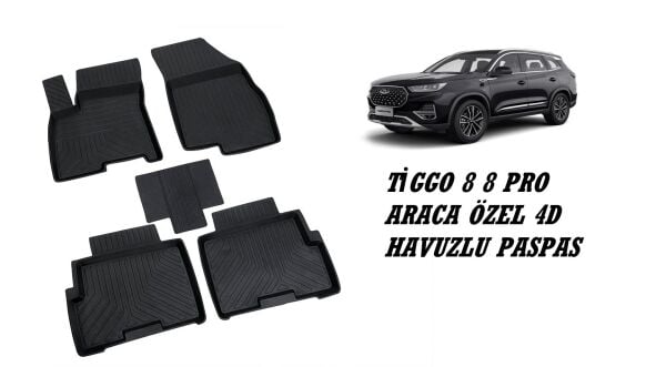 TİGGO 8 ARACA ÖZEL 4D HAVUZLU PASPAS KAUCUK 2023 2024 2025
