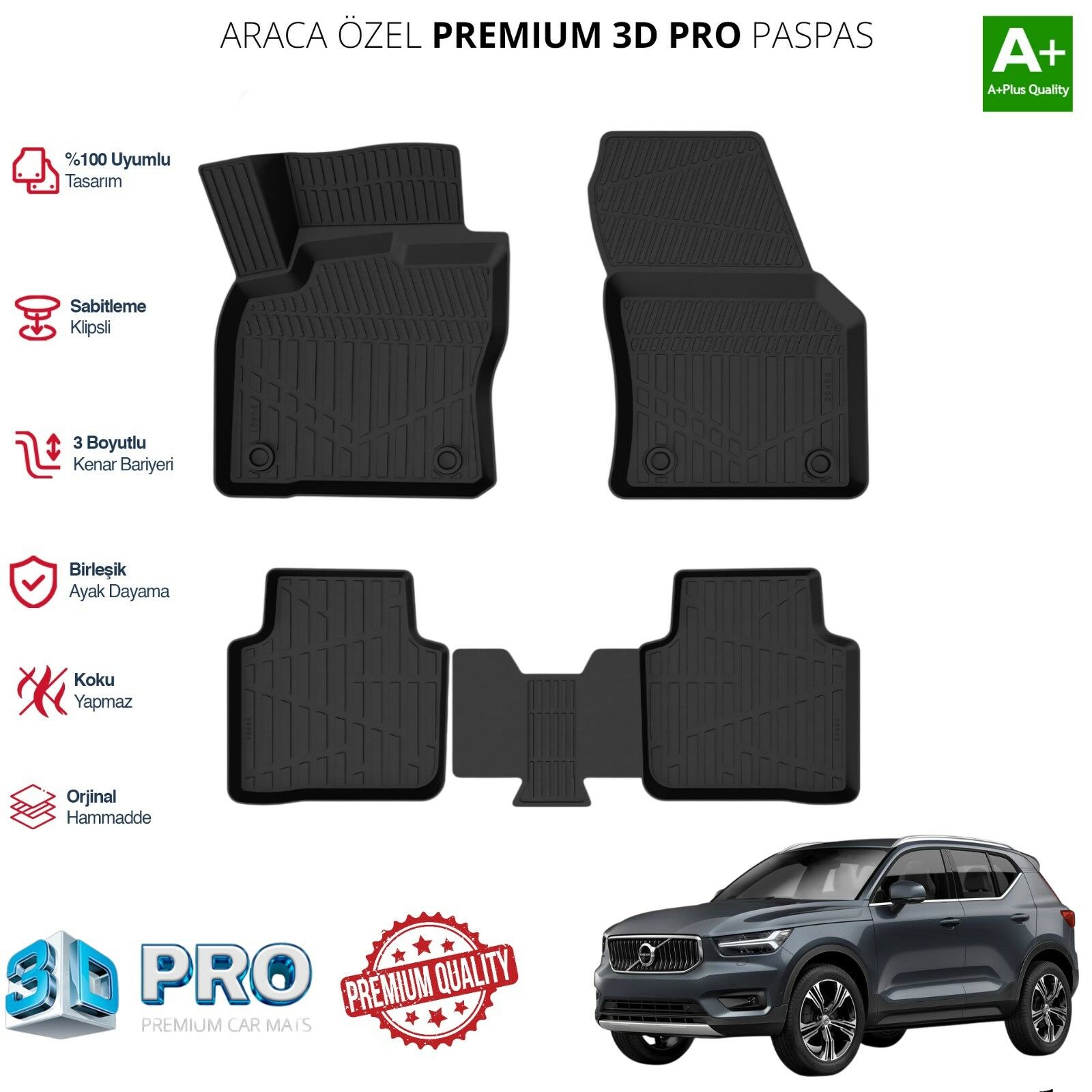 VOLVO XC40 ARACA ÖZEL 3D PASPAS 2018 2019 2020 2021 2022 2023 2024