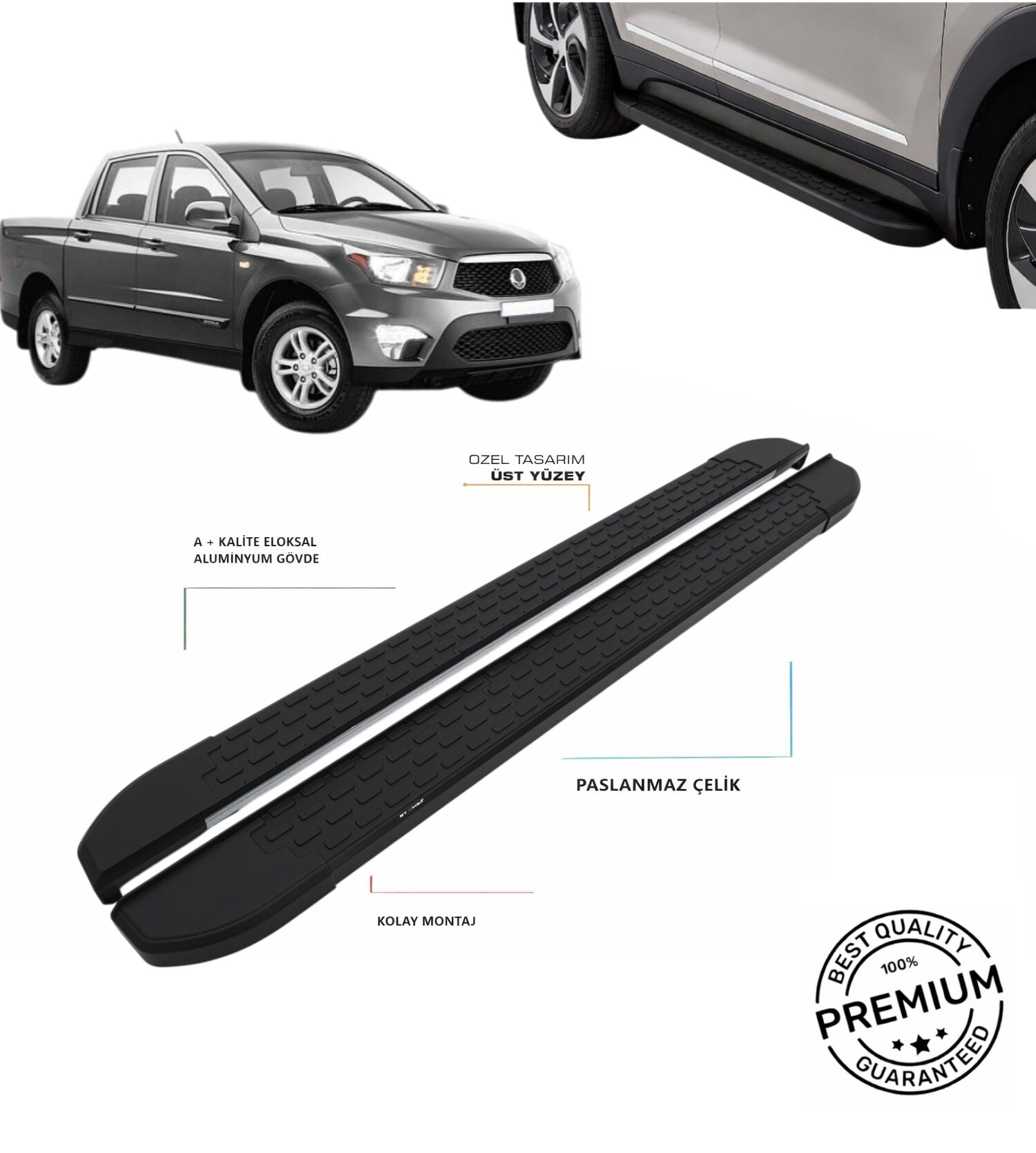 KORANDO SPORTS 2011 2012 2013 2014 2015 2016 2017 2018 ARACA ÖZEL NEVADA SİYAH YAN BASAMAK