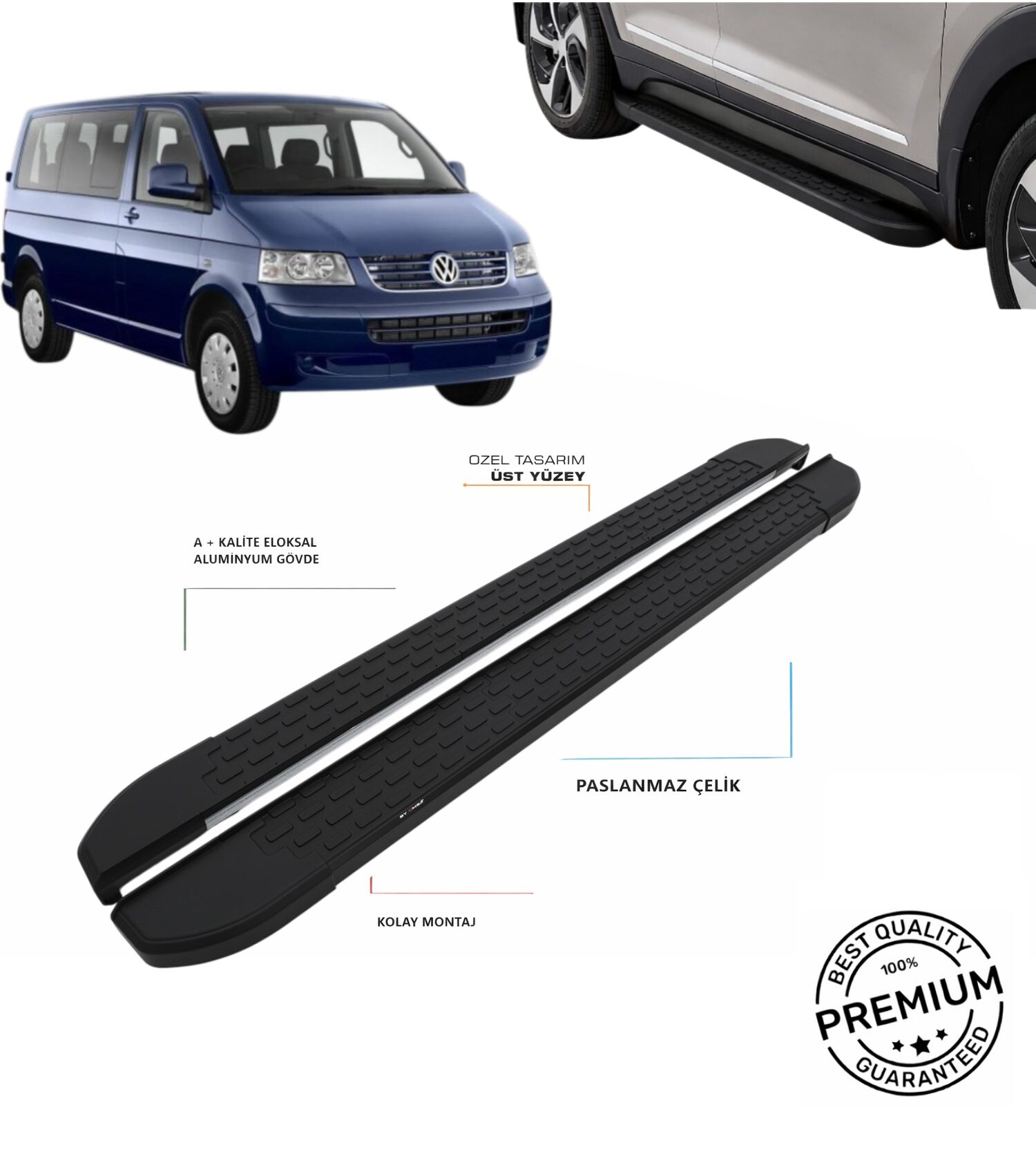 T5 TRANSPORTER KISA ŞASE 2003 2015 YILLARI ARASI ARACA ÖZEL NEVADA SİYAH YAN BASAMAK