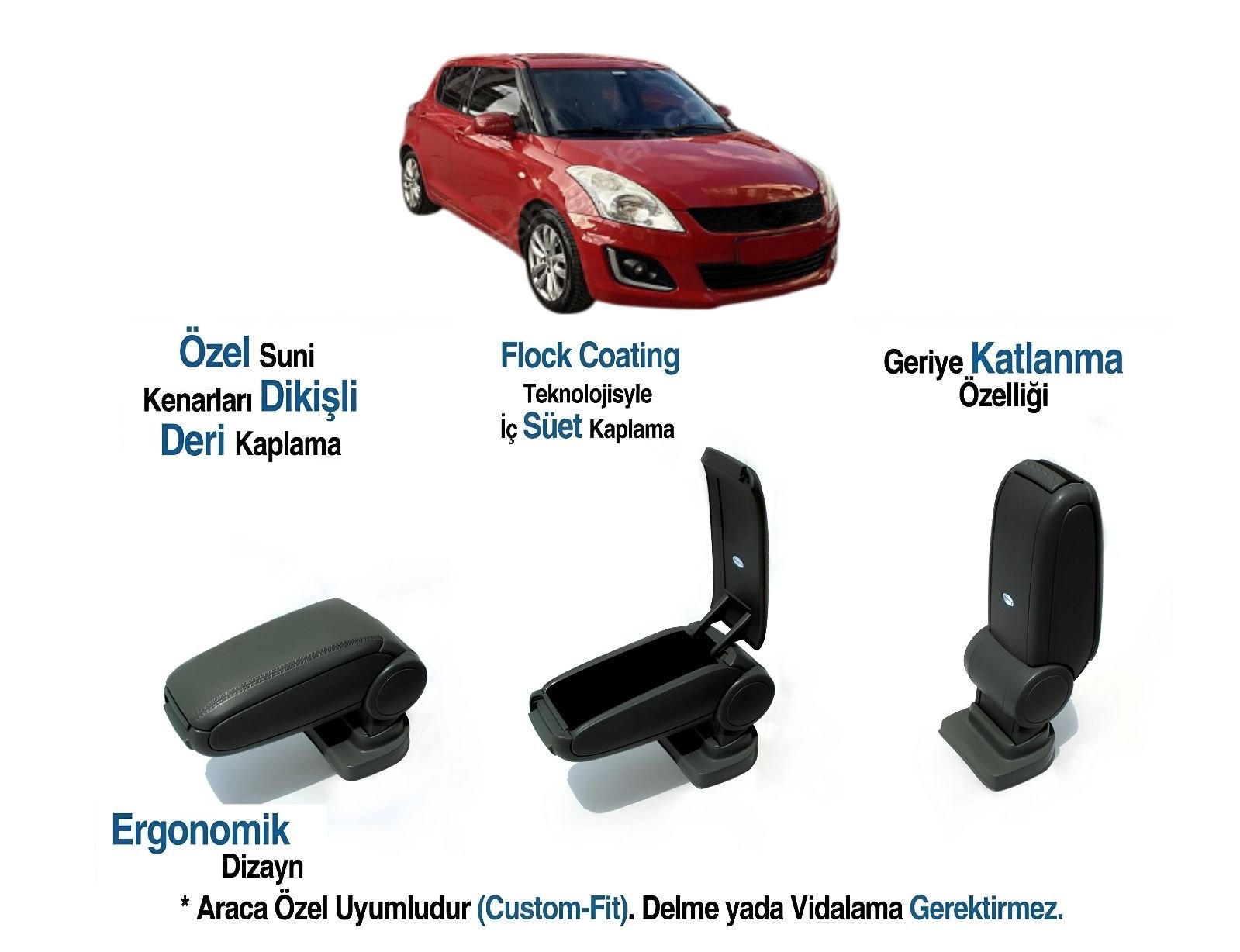 SUZUKİ SWİFT ARACA ÖZEL KOL DAYAMA KOLÇAK VİDASIZ 2005 2006 2007 2008 2009 2010 2011 2012 2013 2014 2015 2016 2017