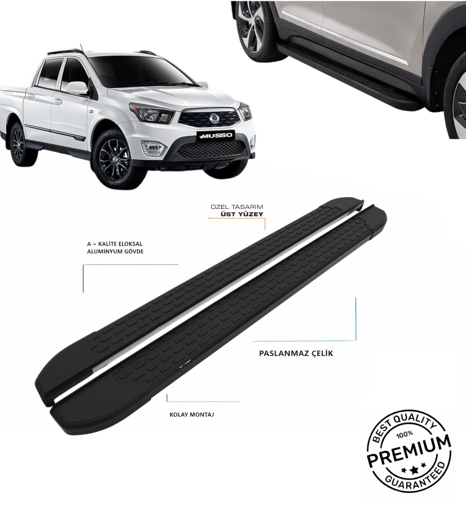 MUSSO 2017 2018 2019 2020 2021 2022 2023 2024 ARACA ÖZEL NEVADA SİYAH YAN BASAMAK