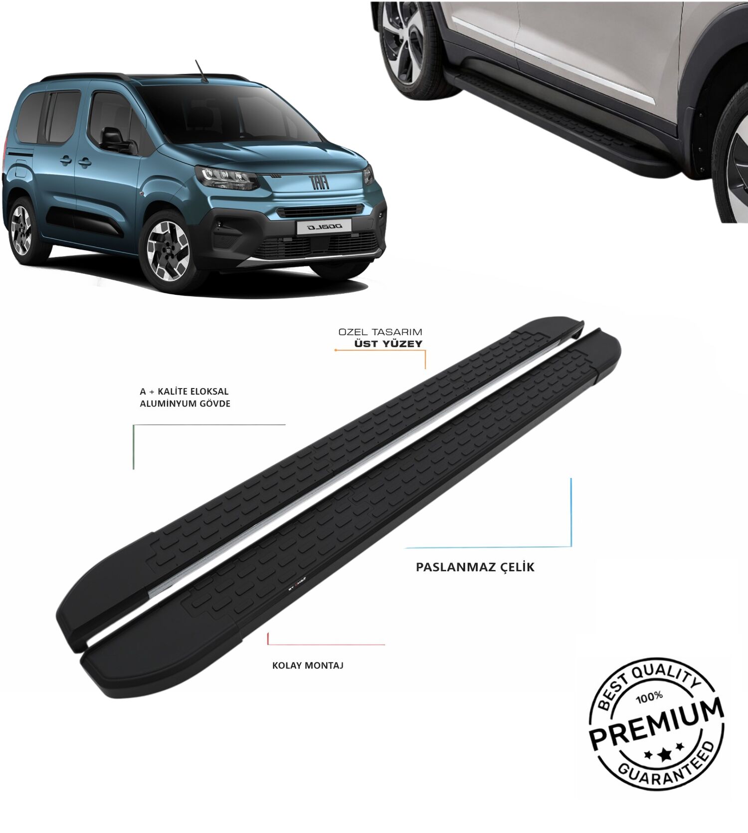 DOBLO ''UZUN ŞASE'' 2024 2025 2026 ARACA ÖZEL NEVADA SİYAH YAN BASAMAK