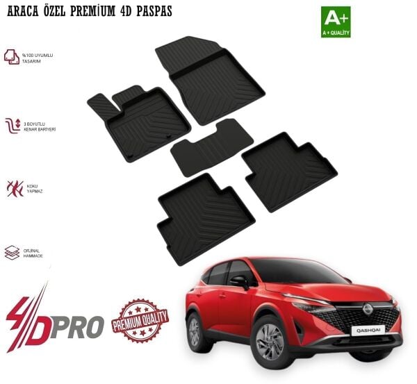 NİSSAN QASHQAİ 2021 2022 2023 2024 2025 2026 2027 (DİZEL & BENZİN) 4-D HAVUZLU KAUÇUK PASPAS SİYAH