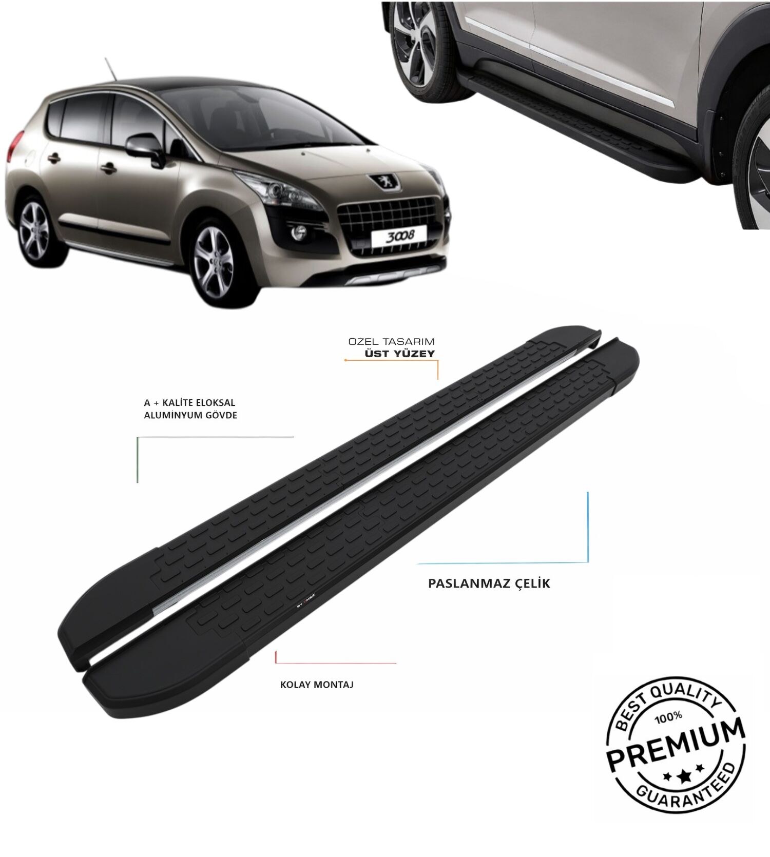 ''3008'' 2009 2010 2011 2012 2013 2014 2015 2016 ARACA ÖZEL NEVADA SİYAH YAN BASAMAK