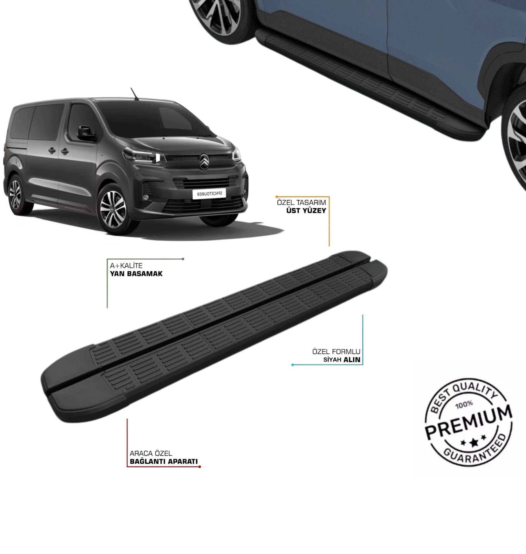 243 CM S LİNE ** SİYAH ** CITROEN SPACE TOURER 2024+ KISA ŞASE SİYAH YAN BASAMAK