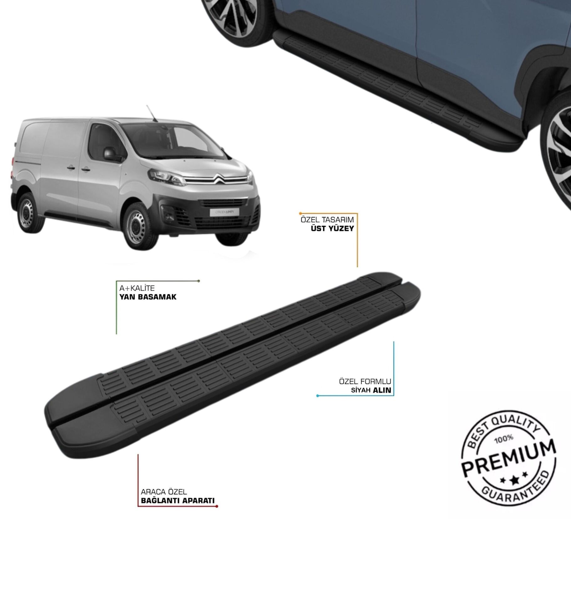 243 CM S LİNE ** SİYAH ** CITROEN JUMPY 2017+ UZUN ŞASE SİYAH YAN BASAMAK