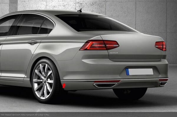 VW Passat B8 Krom Arka Tampon Alt Çıtası 3 Parça 2015 2016 2017 2018 2019