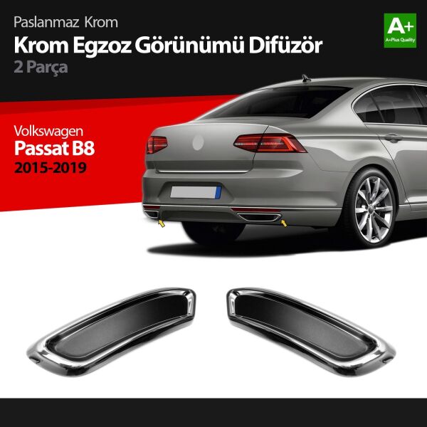 VW Passat B8 Krom Egzoz Görünümü Difüzör R Line Still 2 Parça 2015 2016 2017 2018 2019