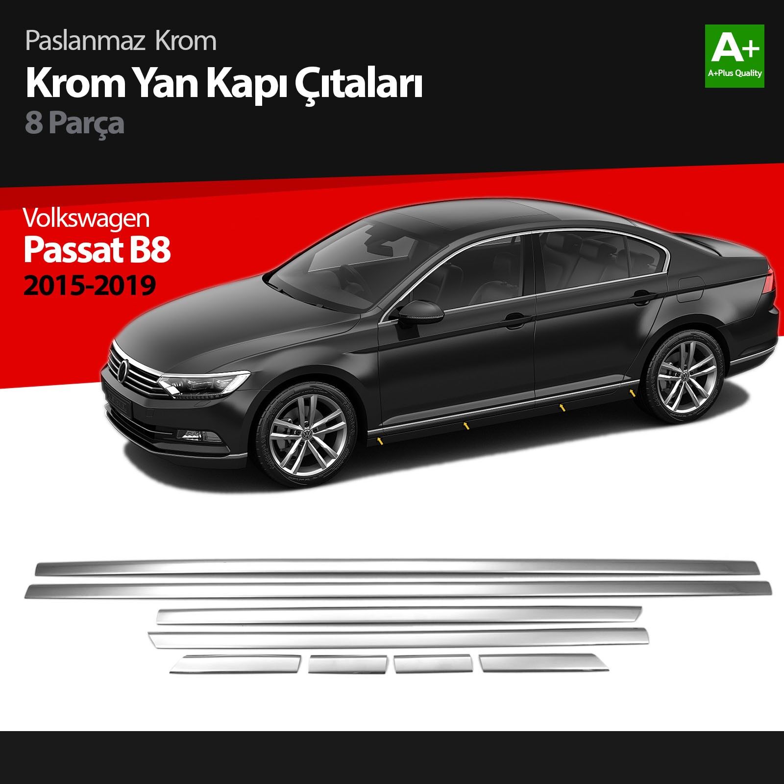 VW Passat B8.5 Krom Yan Kapı Çıtası 8 Parça 2019 2020 2021 2022 2023