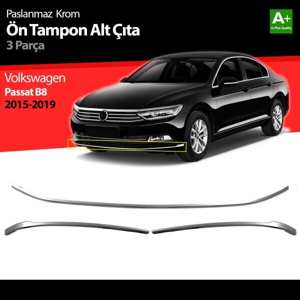 VW Passat B8 Krom Ön Tampon Alt Çıtası 3 Parça 2015 2016 2017 2018 2019