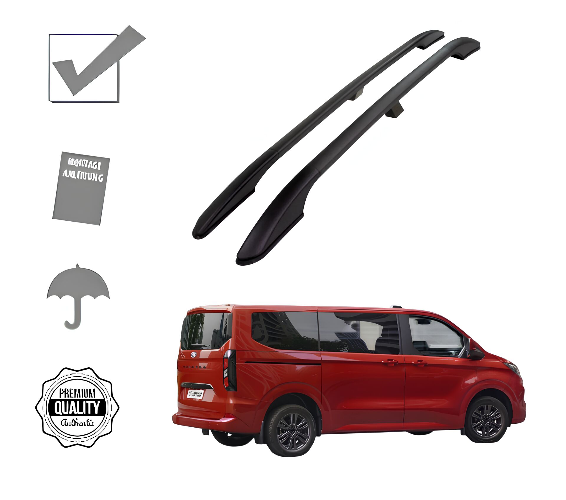 TOURNEO CUSTOM DELUXE KISA ŞASE 2025 2026 2027 PORTBAGAJ TAVAN ÇITASI SİYAH