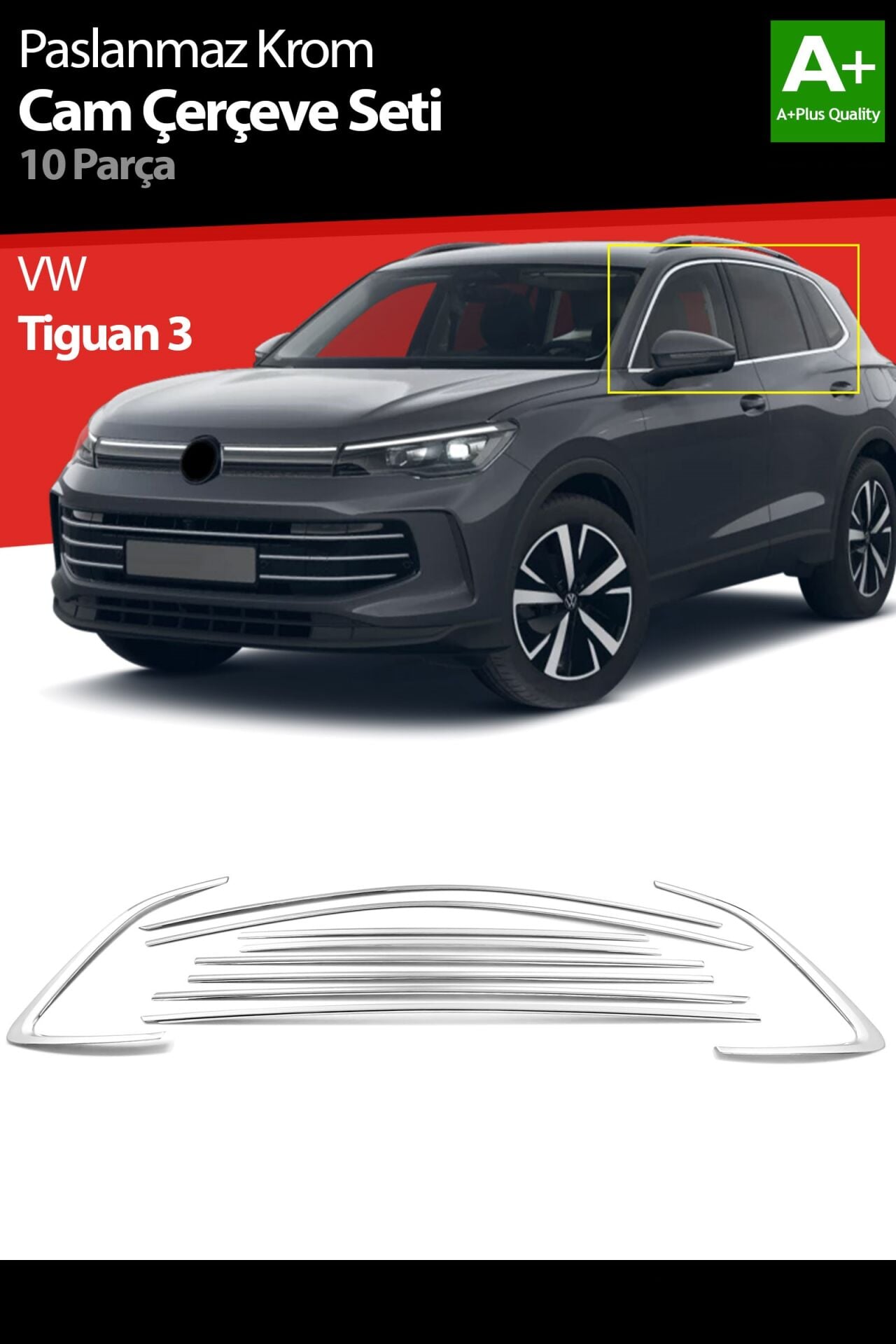 VW Tiguan 3 Krom Cam Çerçeve Seti 10 Prç. 2024 2025 2026 2027