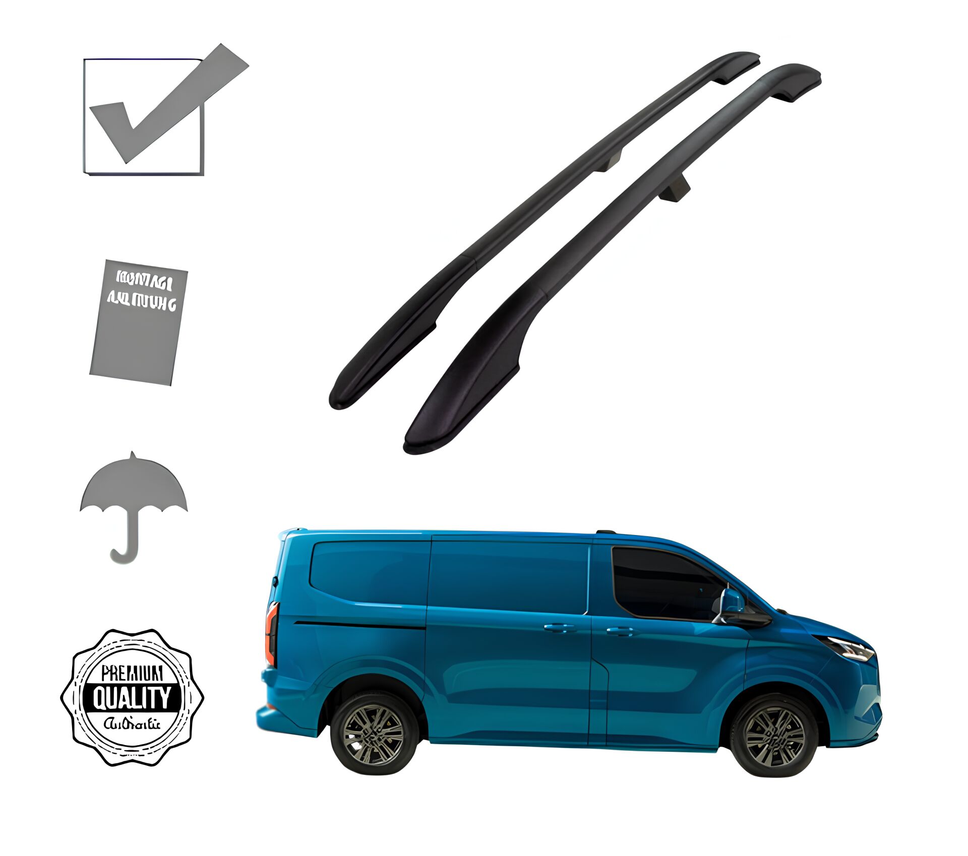 E - TRANSİT CUSTOM ELEKTİRİKLİ KISA ŞASE 2025 2026 2027 PORTBAGAJ TAVAN ÇITASI SİYAH