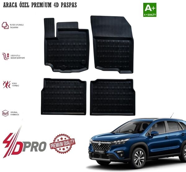 SUZUKİ S CROSS 2022 2023 2024 2025 2026 2027 4-D HAVUZLU KAUÇUK PASPAS SİYAH