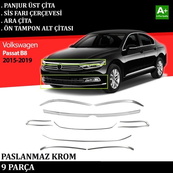 VW Passat B8 Far Üzeri & Sis Farı Çerçevesi & Ara Çıtası & Tampon Çitası 2015 2016 2017 2018 2019