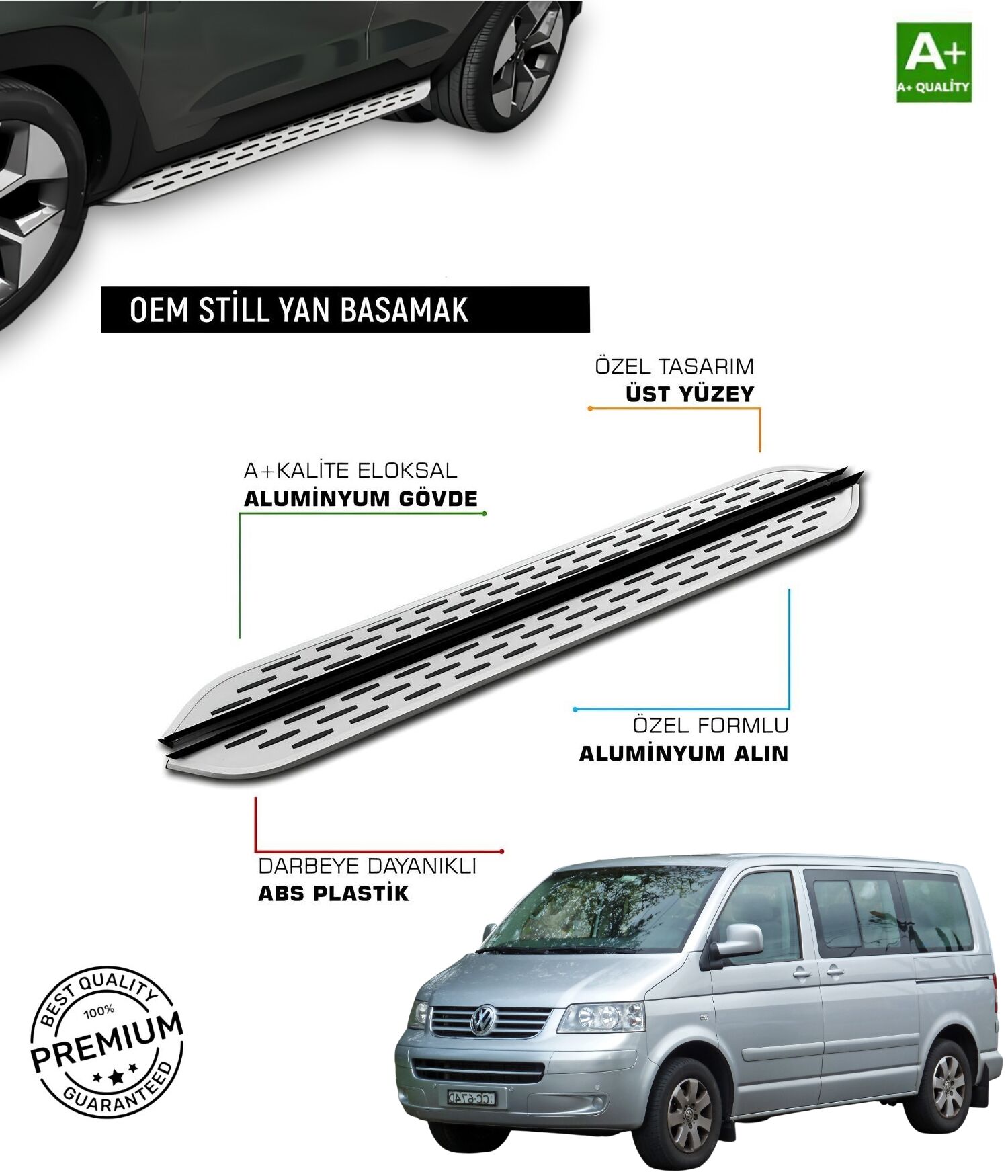 T5 TRANSPORTER CİTY VAN UZUN ŞASE ARACA ÖZEL PRV1 YAN BASAMAK 2003 2004 2005 2006 2007 2008 2009 2010