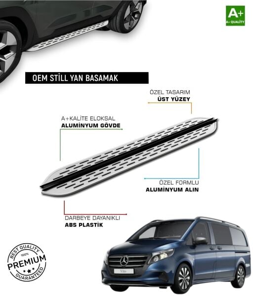 MERCEDES VİTO W447 CAMLI VAN UZUN ŞASE ARACA ÖZEL PRV1 YAN BASAMAK 2016 2017 2018 2019 2020 2021 2022 2023 2024