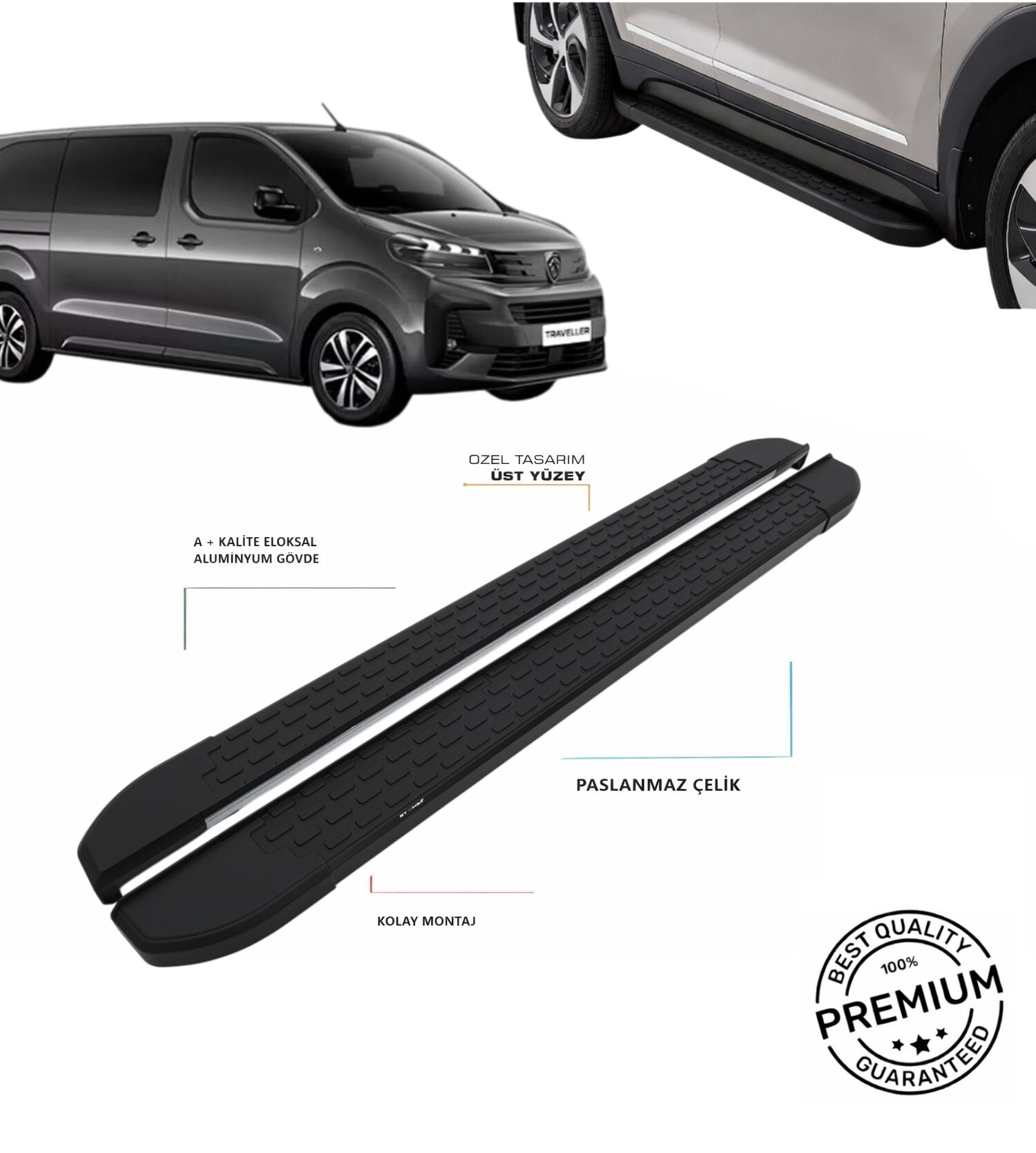 Peugeot Expert Kısa - Uzun Şase 2017 2018 2019 2020 2021 2022 2023 Araca Özel Siyah Yan Basamak