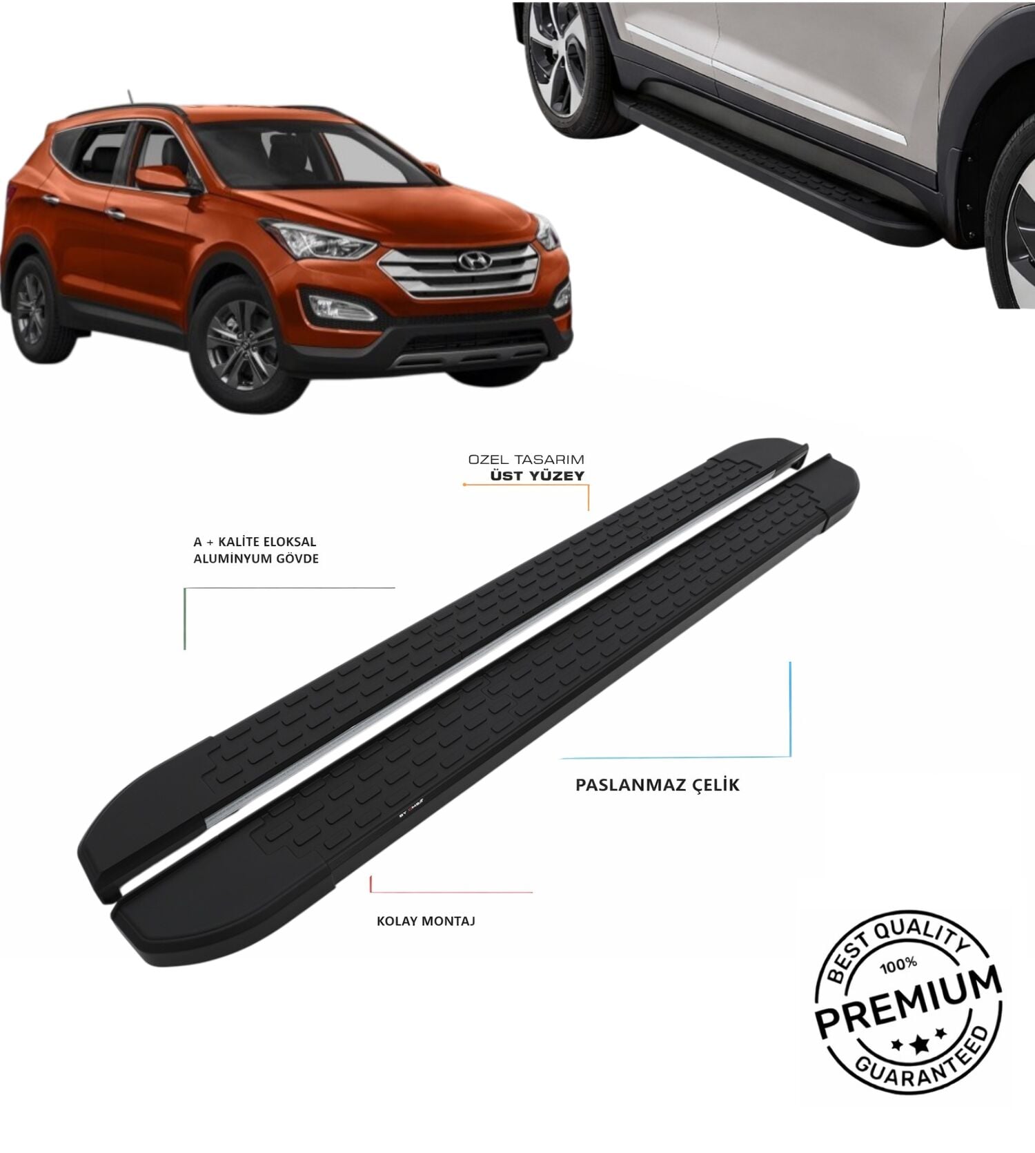 SANTA FE 2013 2014 2015 2016 2017 2018 ARACA ÖZEL SİYAH YAN BASAMAK