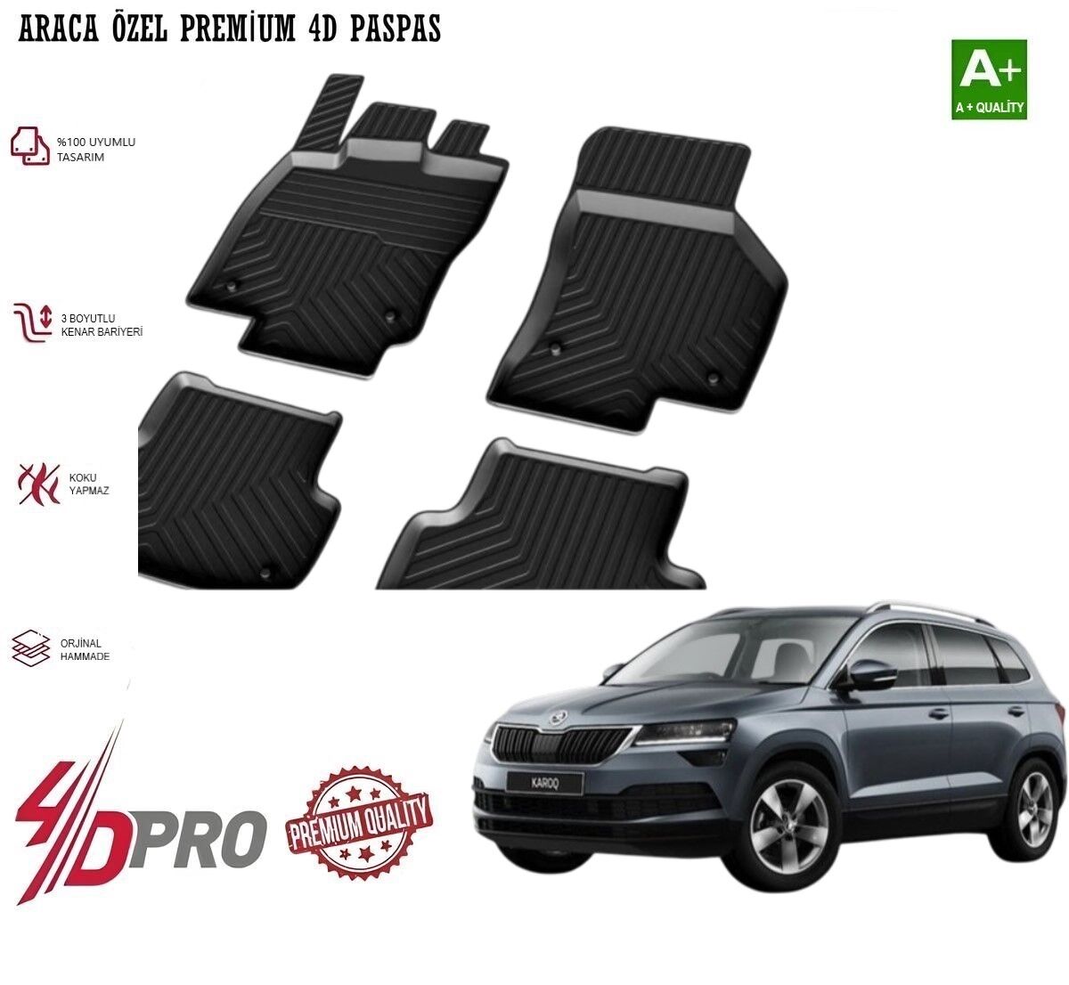 SOKDA KAROQ 4D Havuzlu Kauçuk Paspas 2018 2019 2020 2021 2022 2023 2024 2025 2026