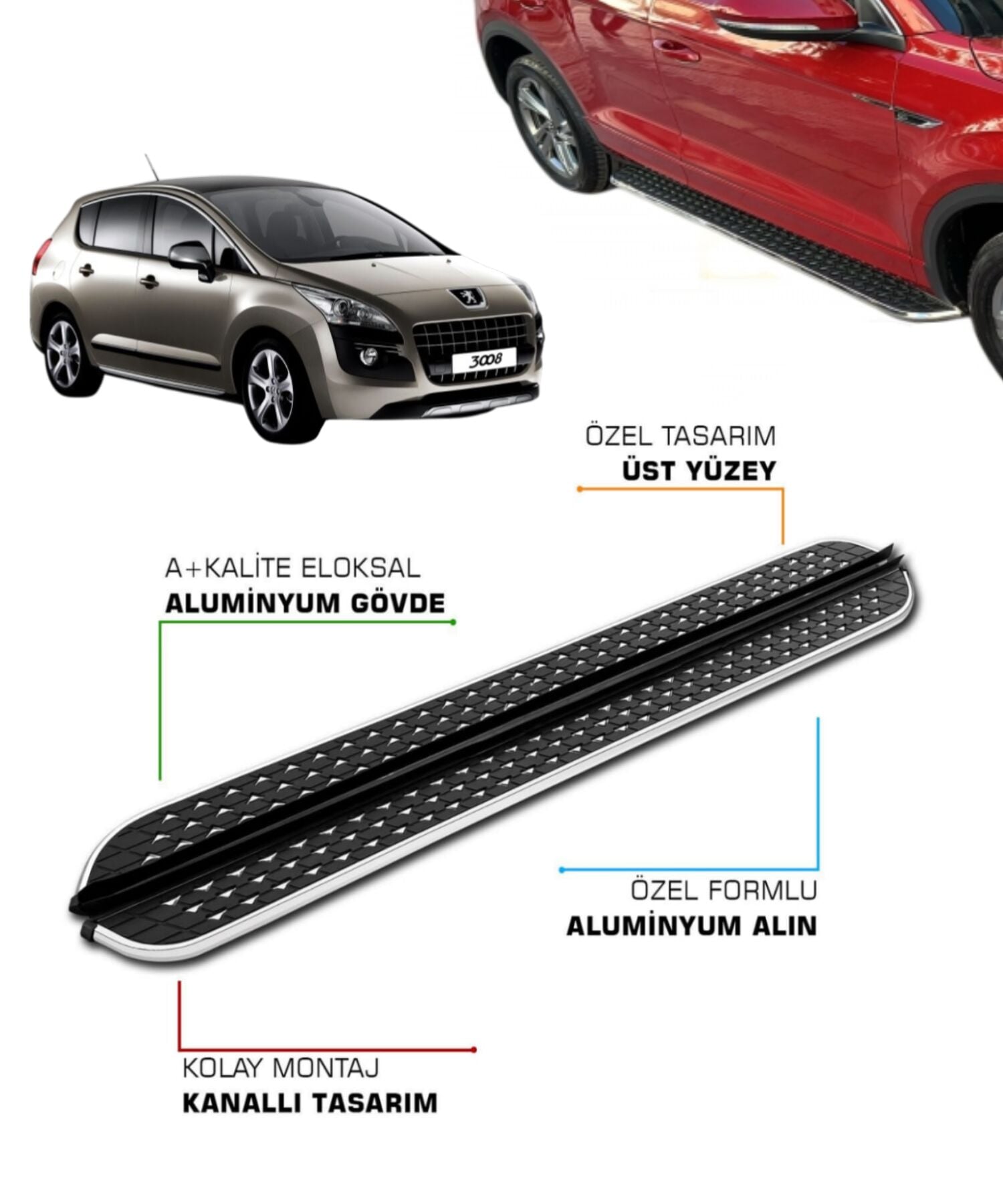 PEUGEOT 3008 UYUMLU 2009 2010 2011 2012 2013 2014 ARACA ÖZEL YAN BASAMAK