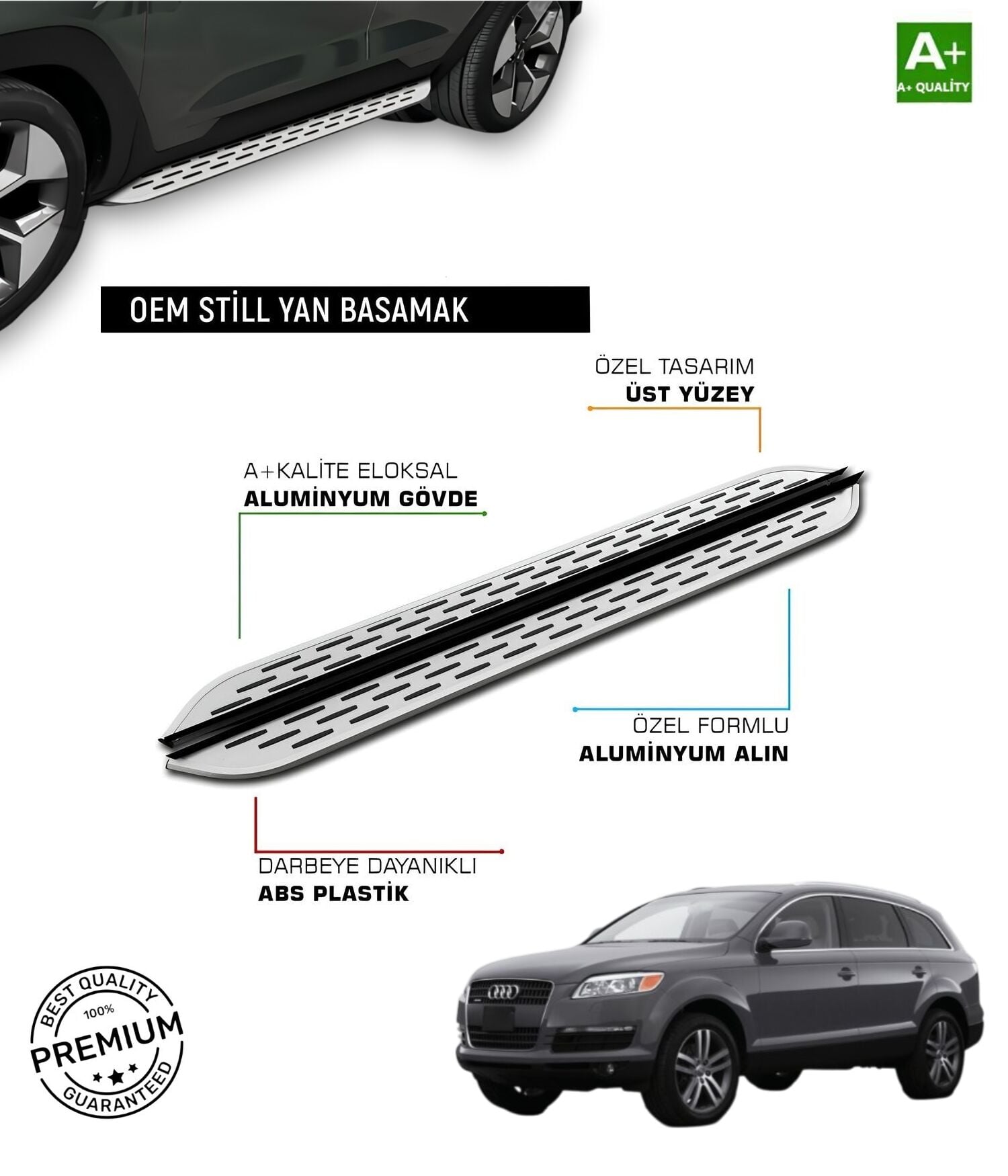 AUDİ Q7 UYUMLU 2006 2007 2008 2009 2010 2011 2012 2013 2014 2015 ARACA ÖZEL YAN BASAMAK