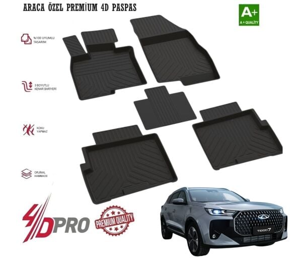 CHERY TİGGO 7 İLE UYUMLU HAVUZLU KAUÇUK 4D PASPAS 2025 2026 2027 2028