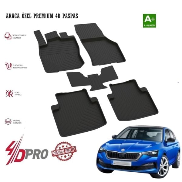 SKODA SCALA İLE UYUMLU 4D HAVUZLU KAUÇUK PASPAS 2020 2021 2022 2023 2024 2025
