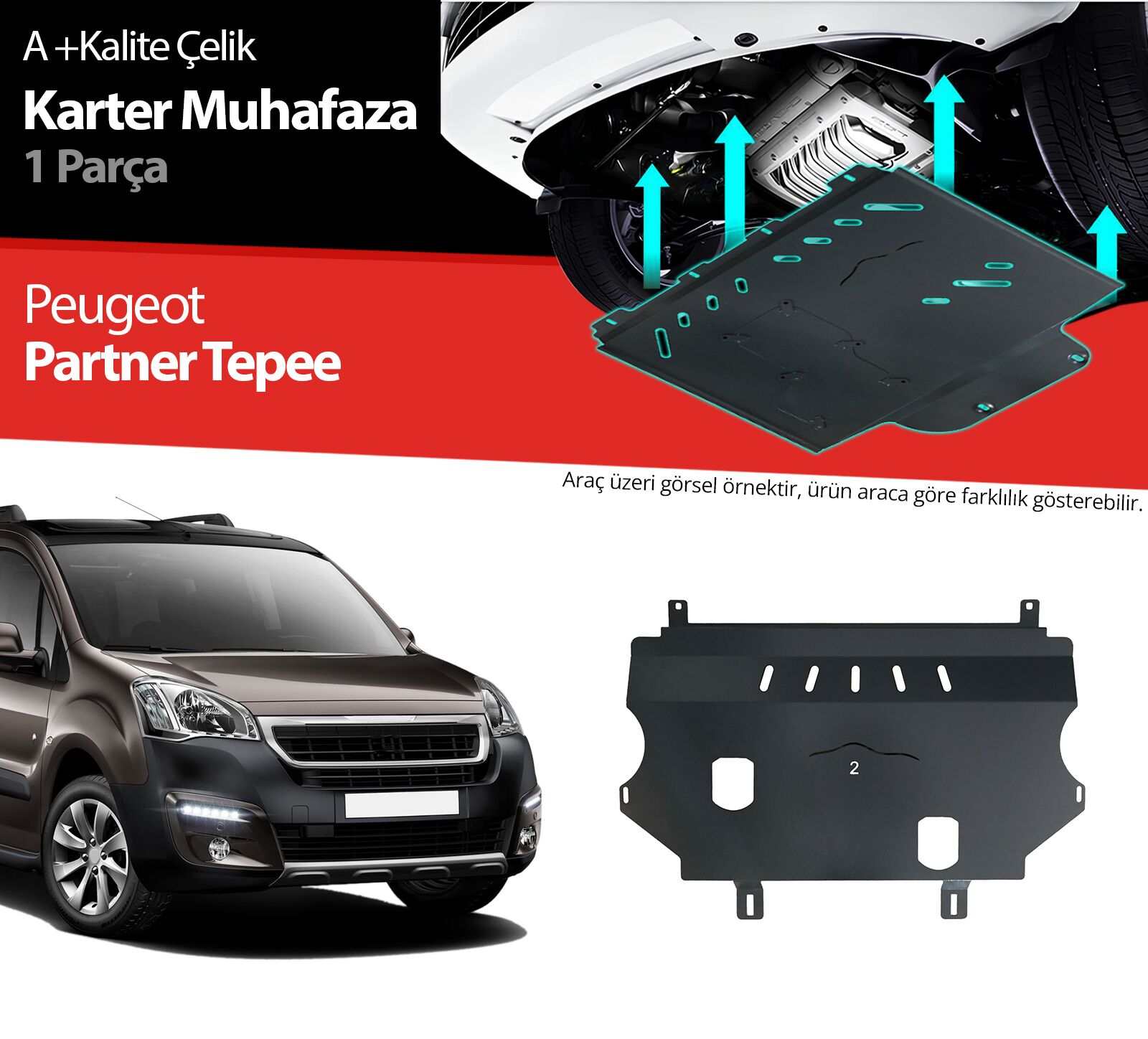 Peugeot Partner Tepee Çelik Karter Muhafaza Koruma 2008 2009 2010 2011 2012 2013 2014 2015 2016 2017 2018